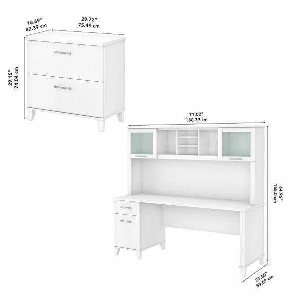 Bush Furniture Somerset 72W Office Desk With Hutch And Lateral File Cabinet In White 4 Bush Furniture Somerset 72W Office Desk With Hutch And Lateral File Cabinet In White - Image 4