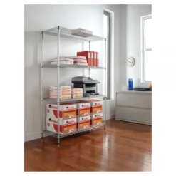 Alera NSF Approved Industrial Heavy-Duty Wire Shelving Starter Kit, 4-Shelf, 48w X 18d X 72h,Silver -office furniture sale 00bd4f933c1f4049086f5e204f53c782c3