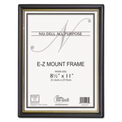 NuDell EZ Mount Document Frame With Trim Accent And Plastic Face, Plastic, 8.5 X 11 Insert, Black/Gold, 18/Carton
