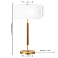 Simone 25" Tall 2-Light Table Lamp With Fabric Shade In Rustic Oak/Brass/White -office furniture sale 01b99725e7a1642d02a7ada09474e50d92