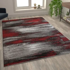 Rylan Collection 6' X 9' Red Scraped Design Area Rug - Olefin Rug With Jute Backing - Living Room, Bedroom, Entryway