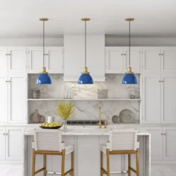 Madison 8" Wide Pendant With Metal Shade In Blue/Brass/Blue -office furniture sale 0213c1e2f0e4116e394eebc175e1374c7a