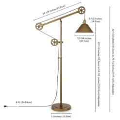 Descartes Pulley System Floor Lamp With Metal Shade In Antique Brass/Antique Brass -office furniture sale 02461cc5228b4eaa679d76ba4afefcd0bb