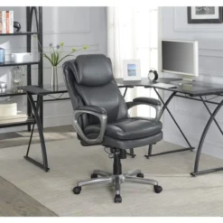 Serta Smart Layers Arlington AIR Ergonomic Bonded Leather High-Back Executive Chair, Dark Gray/Silver -office furniture sale 02e4bcbb20c9041f34b81c34b95dd1b446