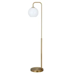 Harrison Arc Floor Lamp With Glass Shade In Brass/White Milk