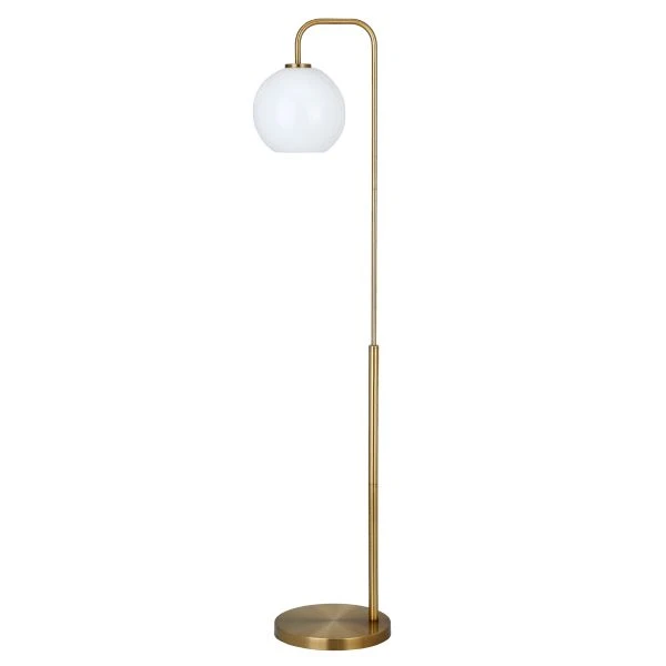 Harrison Arc Floor Lamp With Glass Shade In Brass/White Milk 1 Harrison Arc Floor Lamp With Glass Shade In Brass/White Milk