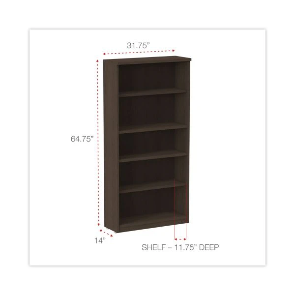 Alera Valencia Series Bookcase, Five-Shelf, 31.75w X 14d X 64.75h, Espresso 3 Alera Valencia Series Bookcase, Five-Shelf, 31.75w X 14d X 64.75h, Espresso - Image 3