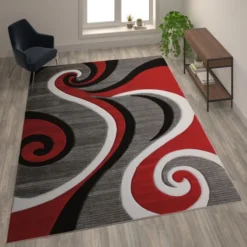 Athos Collection 8' X 10' Red Abstract Area Rug - Olefin Rug With Jute Backing - Hallway, Entryway, Or Bedroom