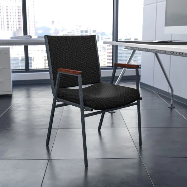 Flash Furniture HERCULES Series Heavy Duty, 3'' Thickly Padded, Black Patterned Upholstered Stack Chair With Arms And Ganging Bracket 1 Flash Furniture HERCULES Series Heavy Duty, 3'' Thickly Padded, Black Patterned Upholstered Stack Chair With Arms And Ganging Bracket