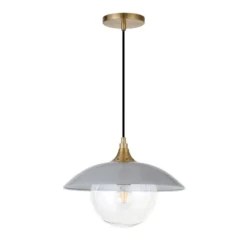 Alvia 14.5" Wide Pendant With Metal/Glass Shade In Cool Gray/Brass/Clear
