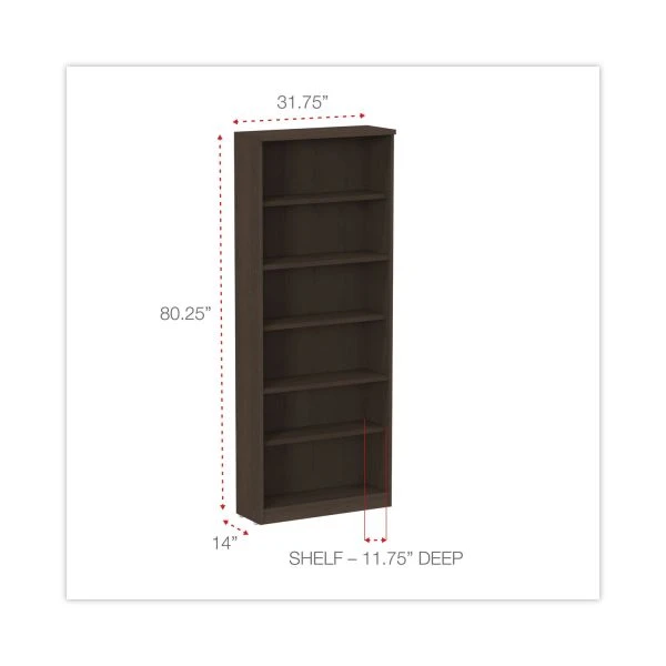 Alera Valencia Series Bookcase, Six-Shelf, 31.75w X 14d X 80.25h, Espresso 3 Alera Valencia Series Bookcase, Six-Shelf, 31.75w X 14d X 80.25h, Espresso - Image 3