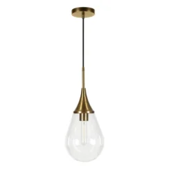 Ambrose 7.63" Wide Pendant With Glass Shade In Brass/Clear