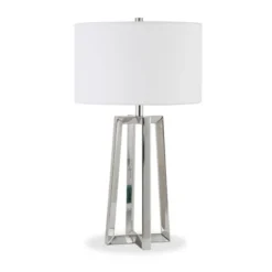 Helena 24.5" Tall Table Lamp With Fabric Shade In Polished Nickel/White
