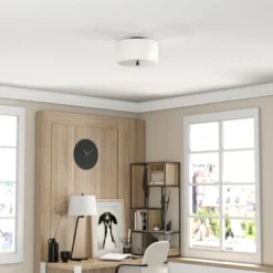 Ellis 12" Flush Mount With Fabric Shade In Matte Black/White -office furniture sale 055adb38dadbbbf6234f994ff6c62f13df