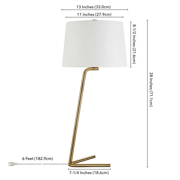 Markos 28.5" Tall Tilted Table Lamp With Fabric Shade In Brushed Brass/White 5 Markos 28.5" Tall Tilted Table Lamp With Fabric Shade In Brushed Brass/White - Image 5