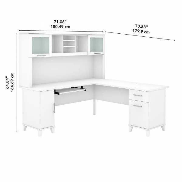 Bush Furniture Somerset 72W L Shaped Desk With Hutch In White 6 Bush Furniture Somerset 72W L Shaped Desk With Hutch In White - Image 6
