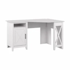 Bush Furniture Key West 54W Corner Computer Desk With Storage In Pure White Oak