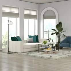 Blume 25" Tall Arc Table Lamp With Glass Shade In Blackened Bronze/White Milk -office furniture sale 067b62a0c5d6b5b719132cbea3e60abcac