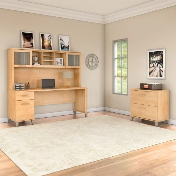 Bush Furniture Somerset 72W Office Desk With Hutch And Lateral File Cabinet In Maple Cross 4 Bush Furniture Somerset 72W Office Desk With Hutch And Lateral File Cabinet In Maple Cross - Image 4