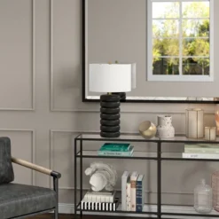 Zelda 25" Tall Ceramic Bubble Body Table Lamp With Fabric Shade In Matte Black/Brass/White -office furniture sale 07199d5aa711723b4b5fdf0dc8ea25ec22