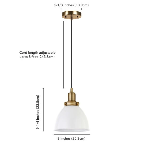 Madison 8" Wide Pendant With Metal Shade In White/Brass/White 7 Madison 8" Wide Pendant With Metal Shade In White/Brass/White - Image 7