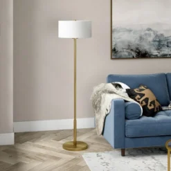 Trina 61" Metal Floor Lamp With Fabric Shade In Brushed Brass -office furniture sale 07442e17408a140bc7eb9c33ba569e6e72