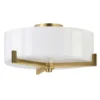Hamlin 17" Wide 2-Light Semi Flush Mount With Glass Shade In Brushed Brass/White