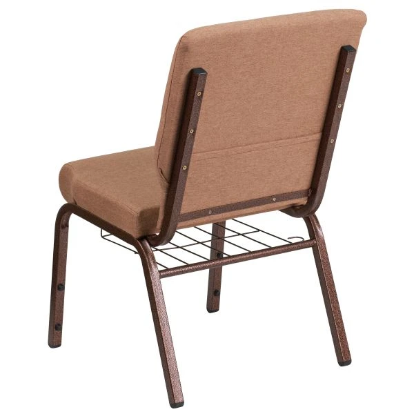Flash Furniture HERCULES Series 18.5''W Caramel Fabric Church Chair With 4.25'' Thick Seat, Cup Book Rack - Copper Vein Frame 2 Flash Furniture HERCULES Series 18.5''W Caramel Fabric Church Chair With 4.25'' Thick Seat, Cup Book Rack - Copper Vein Frame - Image 2