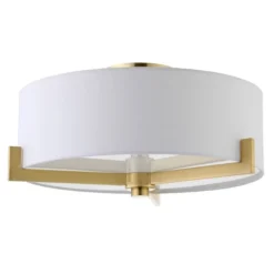 Hamlin 17" Wide 2-Light Semi Flush Mount With Fabric Shade In Brushed Brass/White