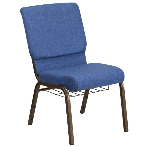 Flash Furniture HERCULES Series 18.5''W Blue Fabric Church Chair With 4.25'' Thick Seat, Cup Book Rack - Gold Vein Frame 2 Flash Furniture HERCULES Series 18.5''W Blue Fabric Church Chair With 4.25'' Thick Seat, Cup Book Rack - Gold Vein Frame - Image 2