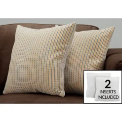 Monarch Specialties Pillows, Set Of 2, 18 X 18 Square, Insert Included, Decorative Throw, Accent, Sofa, Couch, Bedroom, Gold And Grey Hypoallergenic Polyester, Modern