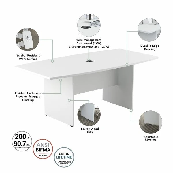 Bush Business Furniture 96W X 42D Boat Shaped Conference Table With Wood Base In White 2 Bush Business Furniture 96W X 42D Boat Shaped Conference Table With Wood Base In White - Image 2