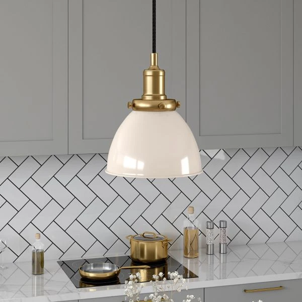Madison 8" Wide Pendant With Metal Shade In Pearled White/Brass/Pearled White 8 Madison 8" Wide Pendant With Metal Shade In Pearled White/Brass/Pearled White - Image 8