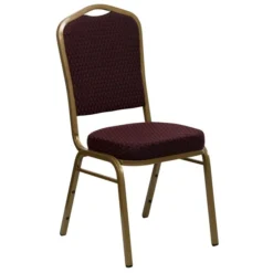 Flash Furniture HERCULES Series Crown Back Stacking Banquet Chair With Burgundy Patterned Fabric And 2.5'' Thick Seat - Gold Frame -office furniture sale 08123086a2fe896027ffa6a42fc707026e
