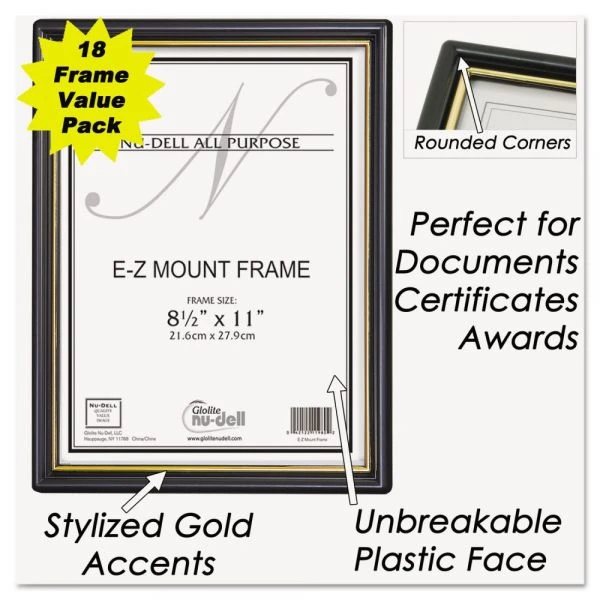 NuDell EZ Mount Document Frame With Trim Accent And Plastic Face, Plastic, 8.5 X 11 Insert, Black/Gold, 18/Carton 4 NuDell EZ Mount Document Frame With Trim Accent And Plastic Face, Plastic, 8.5 X 11 Insert, Black/Gold, 18/Carton - Image 4