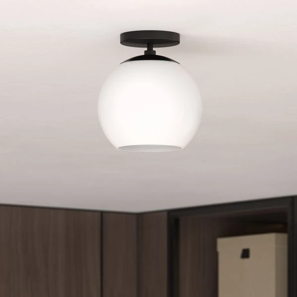 Bartlett 9" Wide Semi Flush Mount With Glass Shade In Matte Black/White Milk 6 Bartlett 9" Wide Semi Flush Mount With Glass Shade In Matte Black/White Milk - Image 6