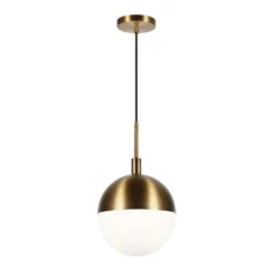 Orb 10" Wide Large Pendant With Glass Shade In Brass/White Milk