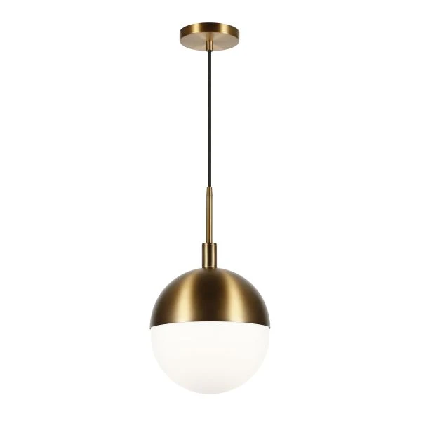 Orb 10" Wide Large Pendant With Glass Shade In Brass/White Milk 1 Orb 10" Wide Large Pendant With Glass Shade In Brass/White Milk
