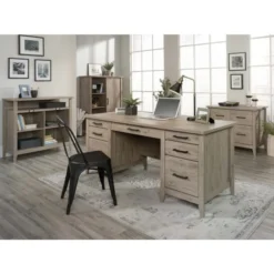 Sauder Summit Station 52"H Bookcase With Sliding Door, Laurel Oak -office furniture sale 088acf2e82307eb7a296c97967ac882752