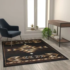Amado Collection Southwestern 5' X 7' Brown Area Rug - Olefin Accent Rug With Jute Backing - Living Room, Bedroom, Entryway