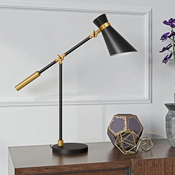 Rex 30" Tall Two-Tone Table Lamp With Metal Shade In Black/Brass/Black 3 Rex 30" Tall Two-Tone Table Lamp With Metal Shade In Black/Brass/Black - Image 3