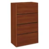 HON 10700 Series Four Drawer Lateral File, 36w X 20d X 59.13h, Cognac