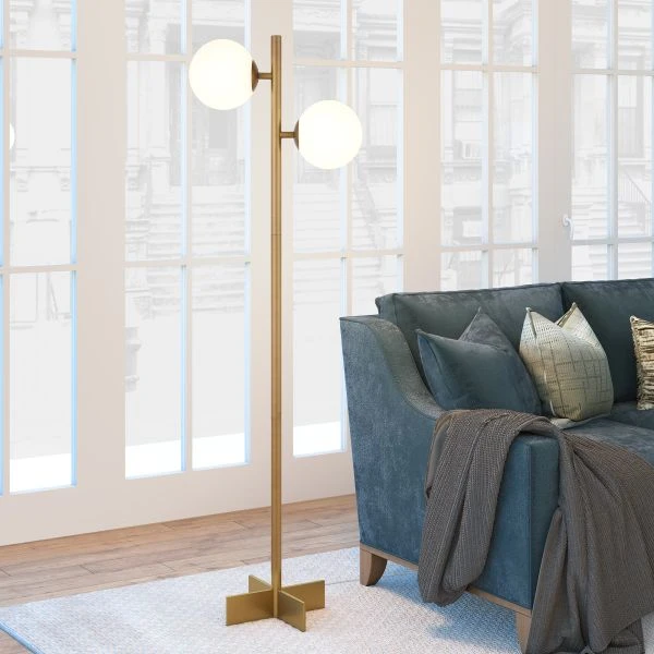 Twee 2-Light Floor Lamp With Glass Shade In Brass/White Milk 6 Twee 2-Light Floor Lamp With Glass Shade In Brass/White Milk - Image 6