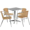 Flash Furniture 23.5'' Square Aluminum Indoor-Outdoor Table With 4 Beige Rattan Chairs