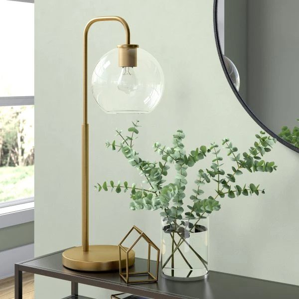 Harrison 27" Tall Arc Table Lamp With Glass Shade In Brass/Clear 6 Harrison 27" Tall Arc Table Lamp With Glass Shade In Brass/Clear - Image 6