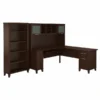 Bush Furniture Somerset 72W L Shaped Desk With Hutch And 5 Shelf Bookcase In Mocha Cherry