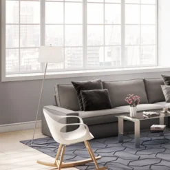 Markos Tilted Floor Lamp With Fabric Shade In Brushed Nickel/White -office furniture sale 0c267ef574fbe3967d6e5817f54250c2e6