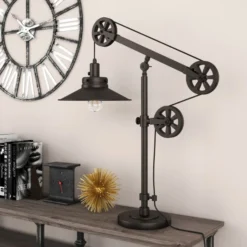 Descartes 29" Tall Wide Brim/Pulley System Table Lamp With Metal Shade In Blackened Bronze/Blackened Bronze 17 Descartes 29" Tall Wide Brim/Pulley System Table Lamp With Metal Shade In Blackened Bronze/Blackened Bronze -office furniture sale 0c2bc1d2dd012edaff7c6ea8ce6df4187f