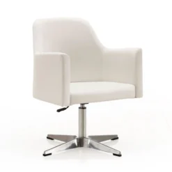 Pelo Adjustable Height Swivel Accent Chair In White And Polished Chrome