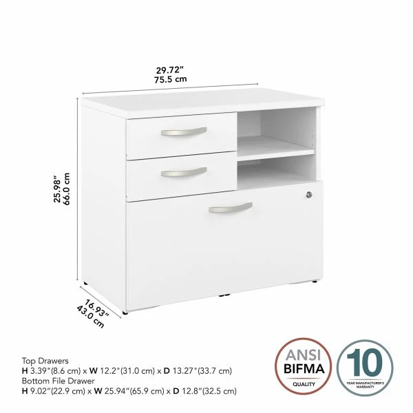 Bush Business Furniture Hybrid Office Storage Cabinet With Drawers And Shelves In White 4 Bush Business Furniture Hybrid Office Storage Cabinet With Drawers And Shelves In White - Image 4